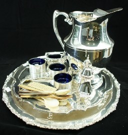 Appraisal: Three circular continental salts with cobalt glass insets and spoons