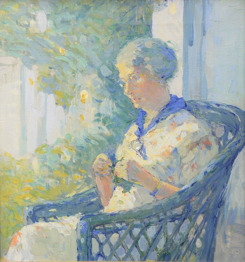 Appraisal: Clara Simpson Davidson American - Knitting on the Porch oil