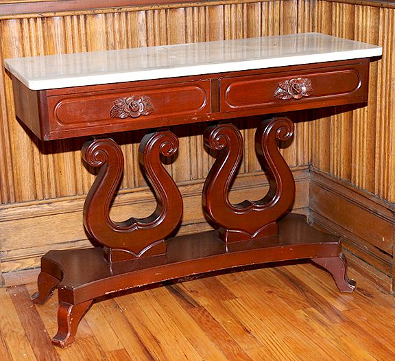 Appraisal: Victorian Style Lyre Table ca a Victorian style double lyre