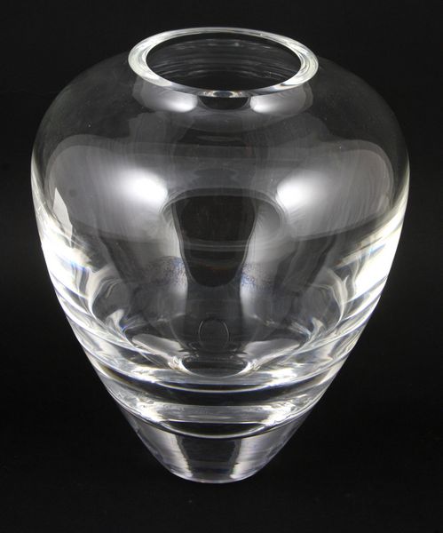 Appraisal: Steuben crystal bulbous vase h x diam signed good condition