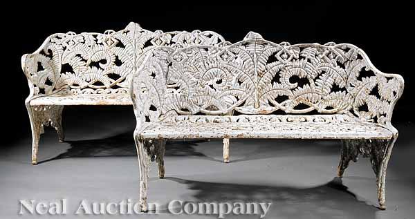 Appraisal: A Pair of Antique Cast Iron Fern Pattern Garden Benches