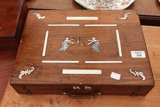 Appraisal: AN EARLY TH CENTURY BONE INLAID ARTIST BOX cm wide