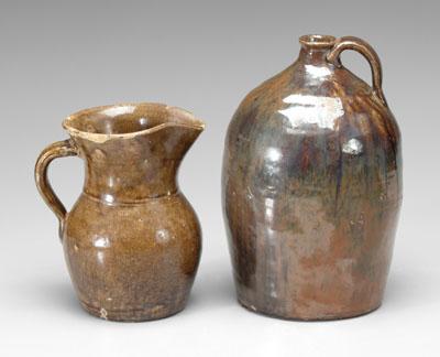 Appraisal: Two pieces Georgia pottery pitcher with medium olive glaze -