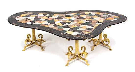 Appraisal: An Italian Boomerang-Form Marble Specimen Table on Painted Wrought Iron