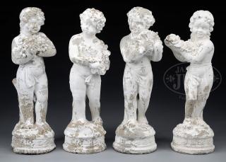 Appraisal: FOUR ALLEGORICAL GARDEN STATUES FOUR ALLEGORICAL GARDEN STATUES First half