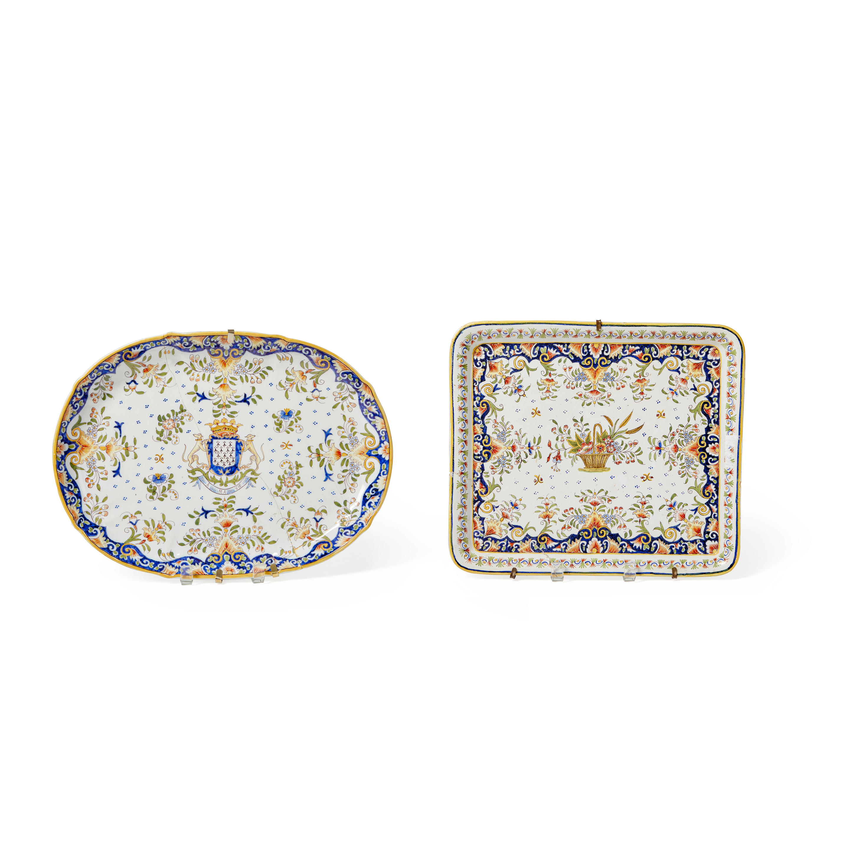 Appraisal: Two Rouen Enameled Trays one oval tray marked St Malo