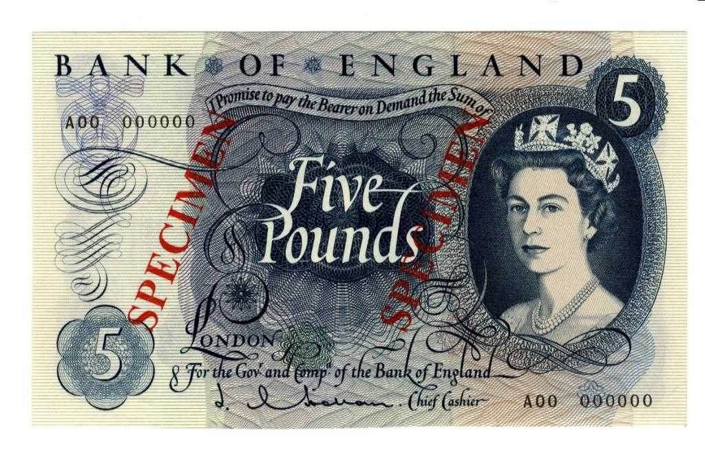 Appraisal: BANK OF ENGLAND J Q HOLLOM FIVE POUNDS Serial no