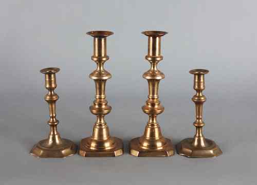 Appraisal: Pair of Queen Anne brass candlesticks ca h together with