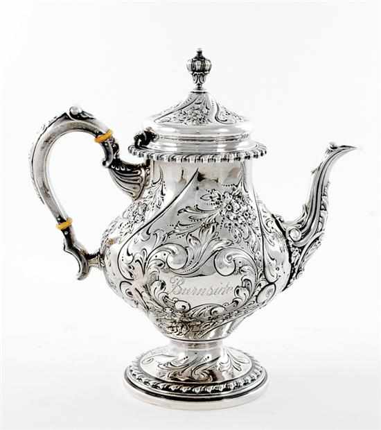 Appraisal: Frank Whiting sterling coffeepot circa pattern hand-chased floral and scroll-chased