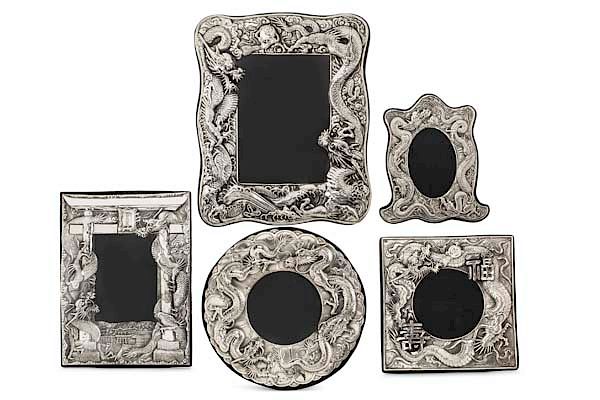 Appraisal: Five Chinese style silver picture frames A group of five