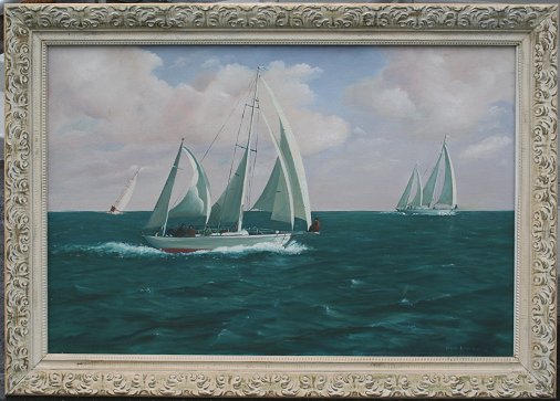 Appraisal: HAWKINS Frank S American th C Sailing Yachts OIL Canvas