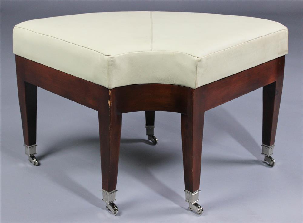 Appraisal: CONTEMPORARY LEATHER OTTOMAN OR DRESSING TABLE STOOL WITH CHROME CASTERS