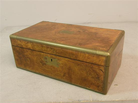 Appraisal: th century walnut and brass bound writing box h w