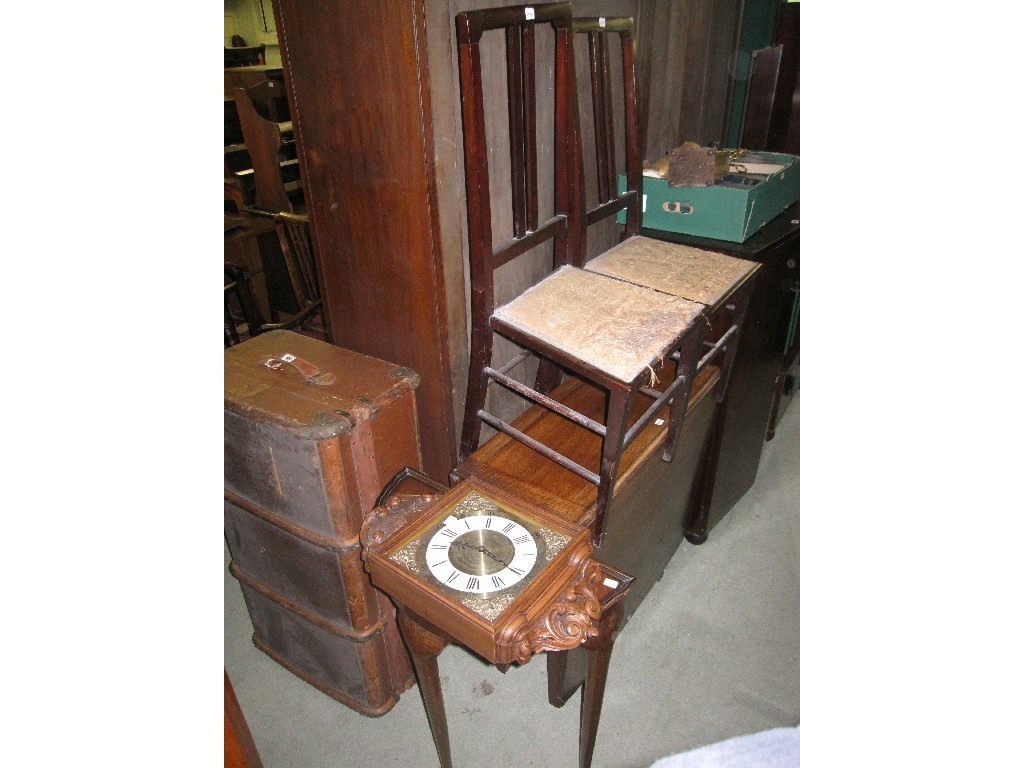 Appraisal: Lot comprising trunk wall clock hall table pair of side