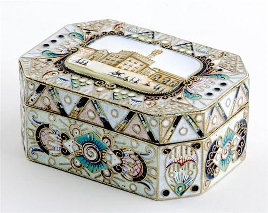 Appraisal: Russian silver-gilt and cloisonne box Fedor Ruckert Moscow circa -