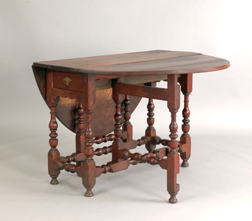 Appraisal: Delaware Valley William Mary walnut gateleg table ca with an