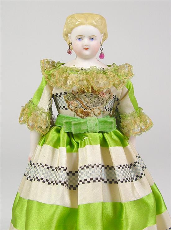 Appraisal: German Parian Lady Doll Circa 's German parian shoulderhead Painted