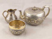 Appraisal: A three piece Victorian silver bachelor teaset by George Fox