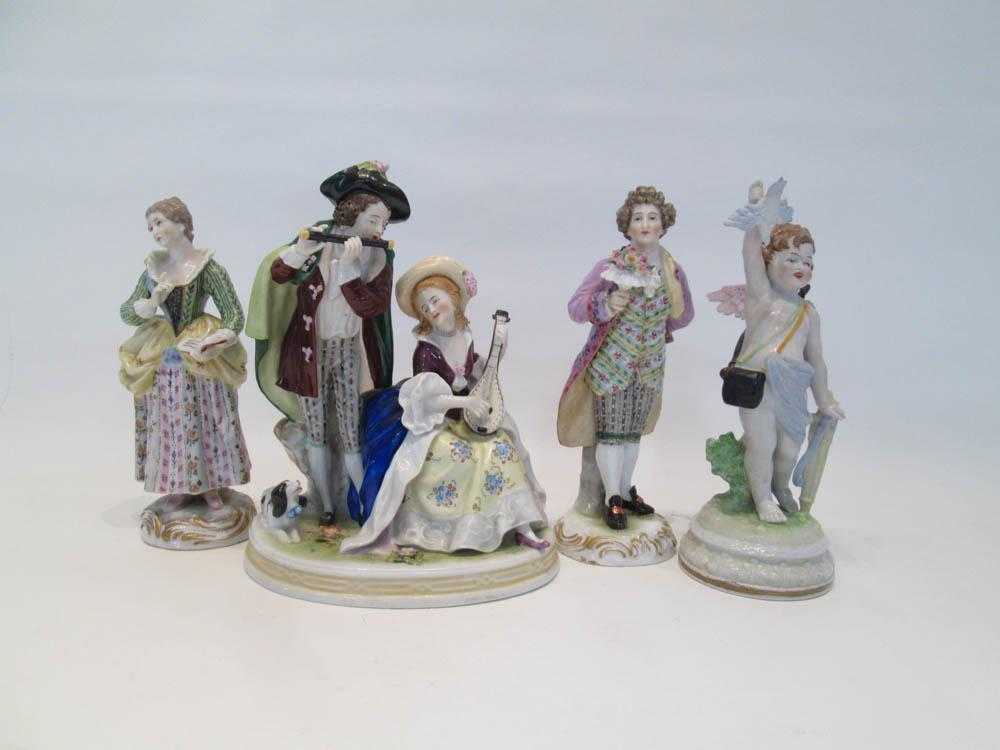 Appraisal: FOUR GERMAN FIGURAL PORCELAIN SCULPTURES Two by Scheibe-Alsbach figural group