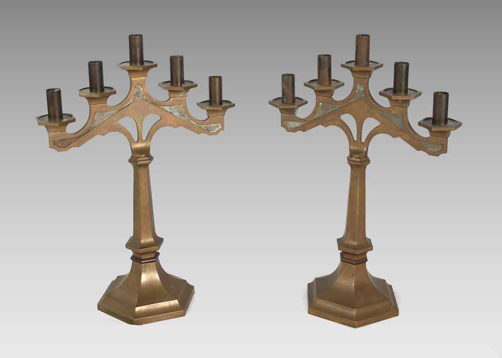 Appraisal: PAIR OF BRONZE CANDELABRA Very heavy light candelabra '' tall