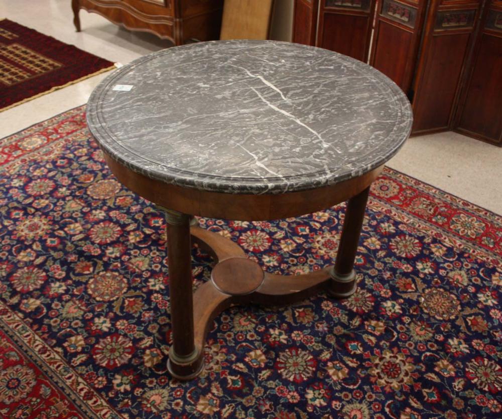 Appraisal: EMPIRE MAHOGANY MARBLE-TOP CENTER TABLE Continental early th century the