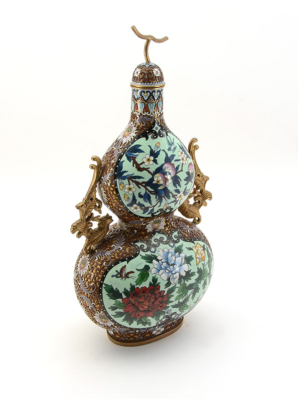 Appraisal: CHINESE DOUBLE GOURD CLOISONNE VASE Reserves with light green ground