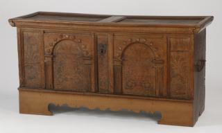 Appraisal: Continental carved oak cassone th c Mid th century Continental