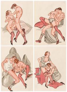 Appraisal: A GROUP OF FOUR EROTIC DRAWINGS CIRCA S A GROUP