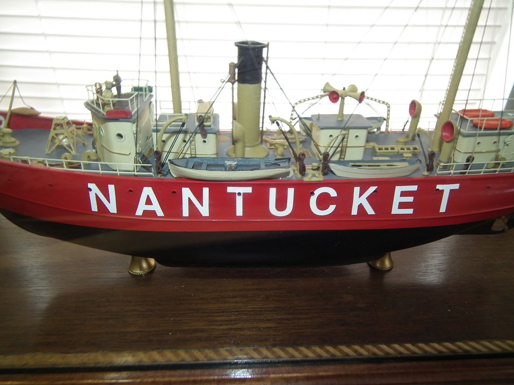 Appraisal: NANTUCKET SHIP MODEL IN CASE Vintage carved and painted wood