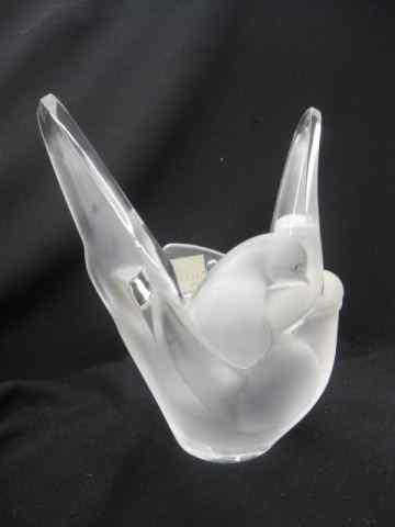 Appraisal: Lalique Crystal Figural Vase lovebird decor frosted with flower arranger