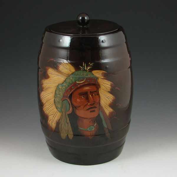 Appraisal: Large Nail Jug with Native American portrait '' tall ''