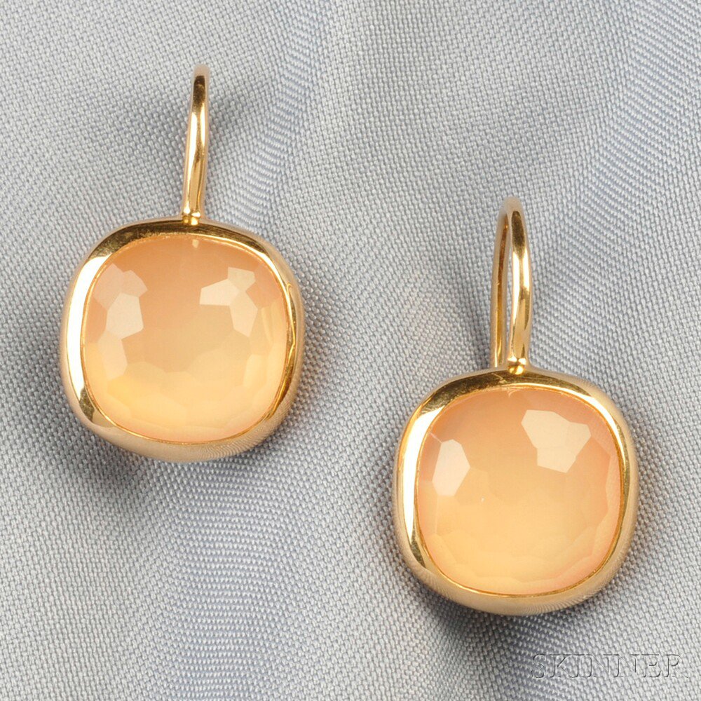 Appraisal: kt Gold and Rose Quartz Earpendants Pomellato each bezel-set with