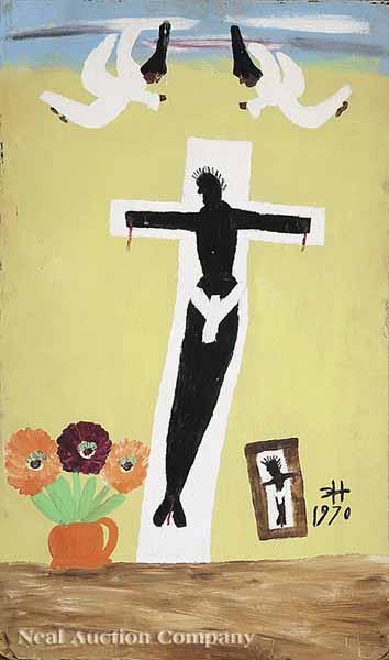 Appraisal: Clementine Hunter American Louisiana - Crucifixion oil on sheet rock