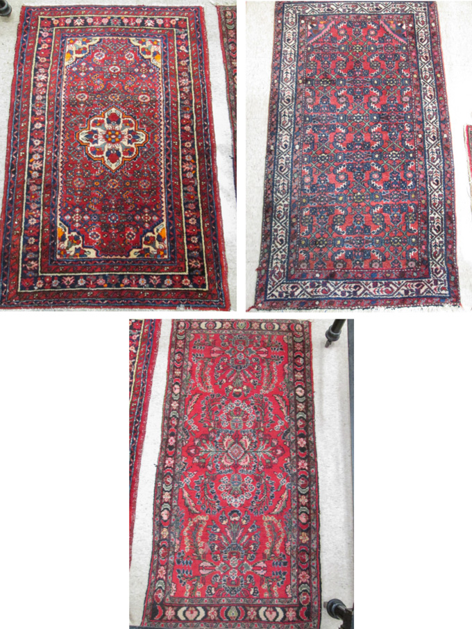 Appraisal: THREE SEMI-ANTIQUE PERSIAN RED FIELD AREA RUG all hand knotted