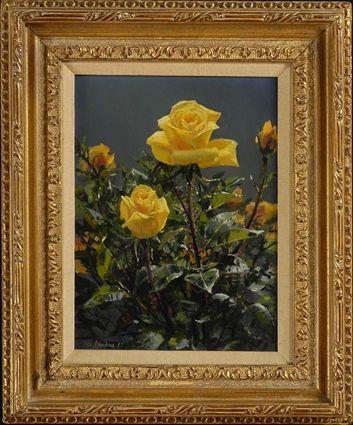 Appraisal: PETER ELLENSHAW b YELLOW ROSES Oil on panel x in