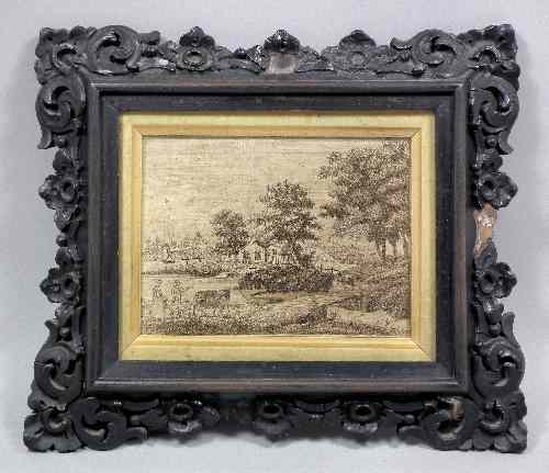 Appraisal: A late th Century needlework panel worked in black with