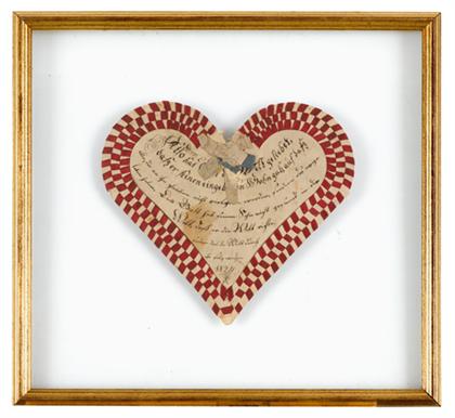 Appraisal: Fraktur A Liebesbriefe Valentine cutwork picture lancaster pennsylvania circa Two-sided