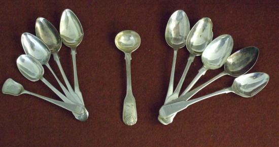 Appraisal: George III silver fiddle and thread pattern salt ladle London