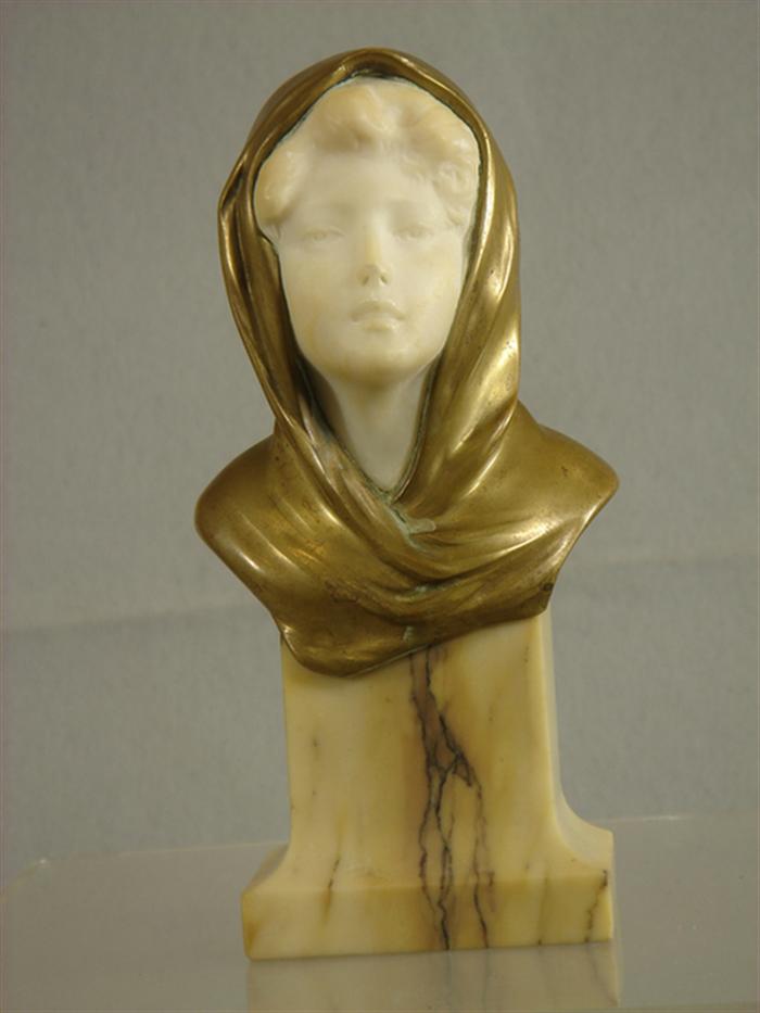 Appraisal: Henry Schumacher Foundry alabaster marble bronze bust of a young