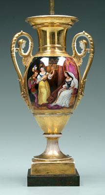 Appraisal: S vres style urn hand painted Gothic scenes with court