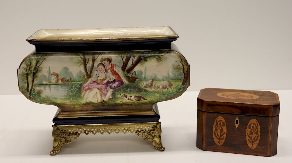 Appraisal: Sevres Style Gilt Metal Mounted Porcelain Planter Together With A