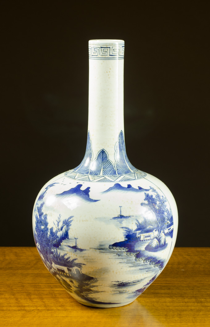 Appraisal: CHINESE BLUE AND WHITE PORCELAIN VASE in bottle-form with painted