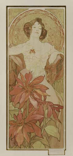 Appraisal: ALPHONSE MUCHA - RUBY x inches Condition B minor fraying