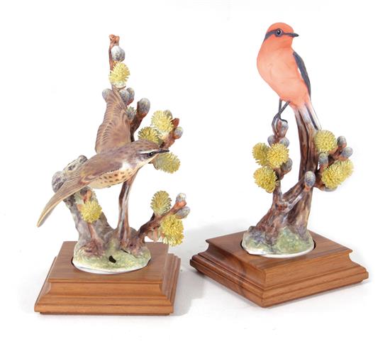 Appraisal: Pair Dorothy Doughty Flycatchers Royal Worcester dated with pussy willow