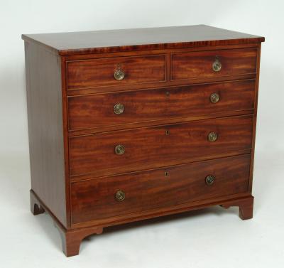 Appraisal: A TH CENTURY MAHOGANY CHEST of two short over three