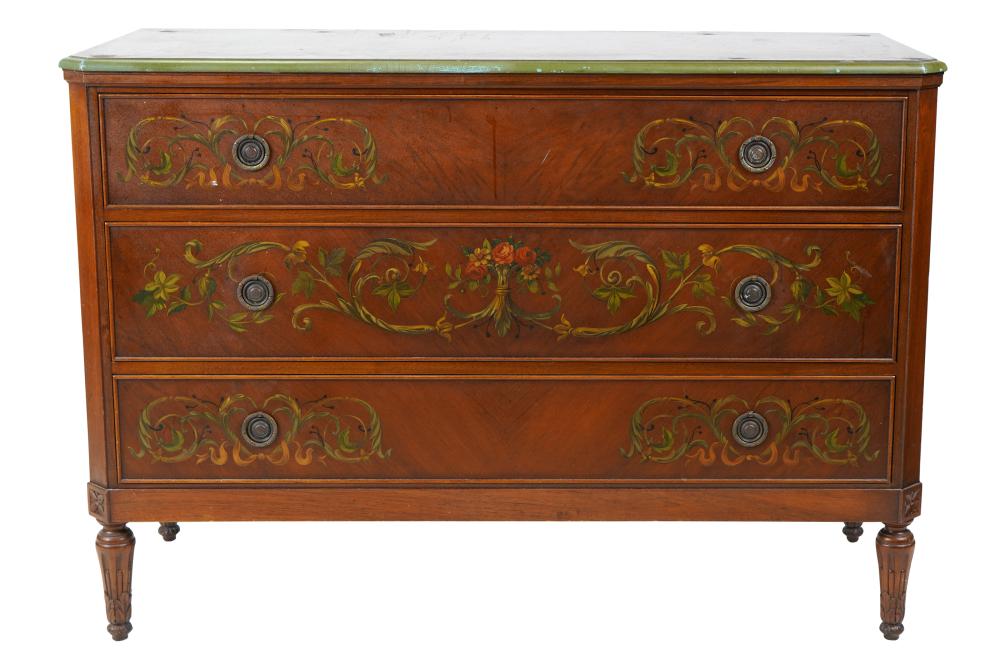 Appraisal: PAINTED NEOCLASSICAL CHEST OF DRAWERSthe top with green-painted molding over