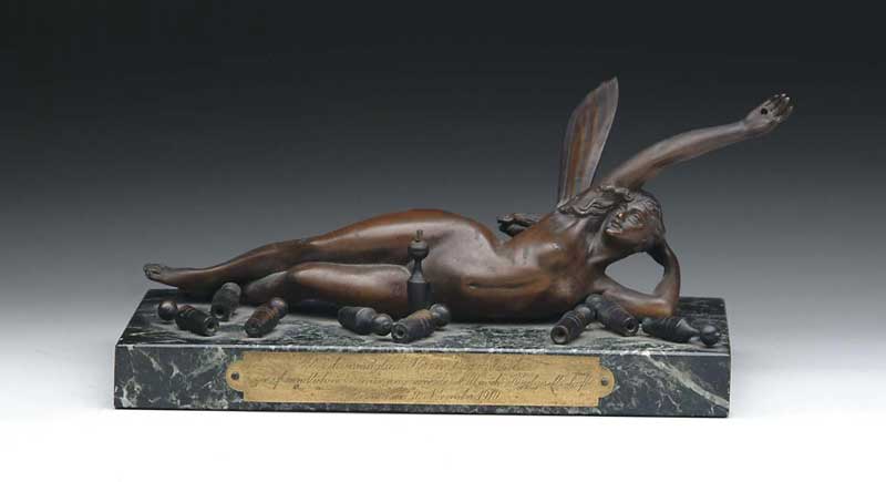 Appraisal: UNSIGNED German Early th Century RECLINING WINGED NUDE SPRITE Interesting