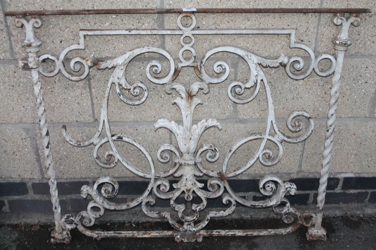 Appraisal: A thC painted wrought iron gate or frame centred with