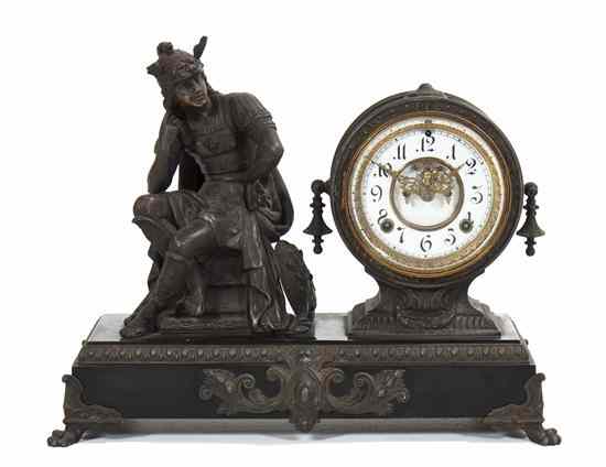 Appraisal: An Ansonia Cast Metal and Slate Mantel Clock cast as