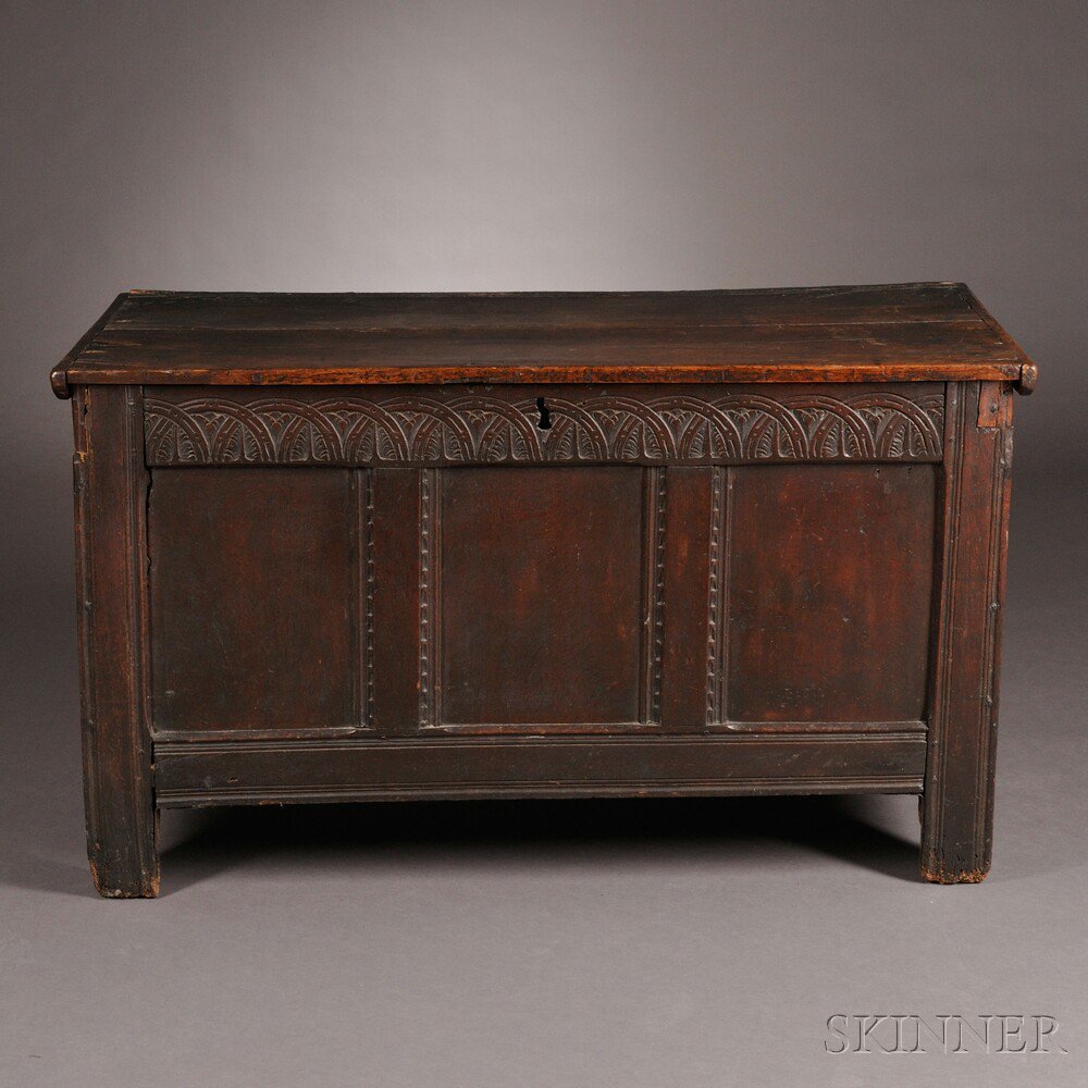 Appraisal: Oak-paneled Joined Coffer England th century and later the rectangular